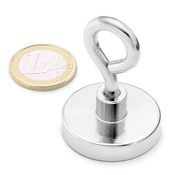 Neodymový magnetický úchyt kruh Ø 32 v. 16 mm, M5, oko, síla 41 kg