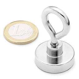 Neodymový magnetický úchyt kruh Ø 25 v. 16 mm, M5, oko, síla 30 kg