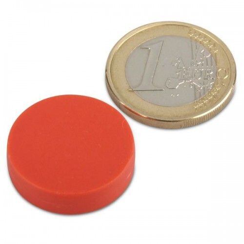 Neodymový magnet kotouč Ø 22 mm, v. 6 mm, červený, vodotěsný plast, síla 4,1 kg