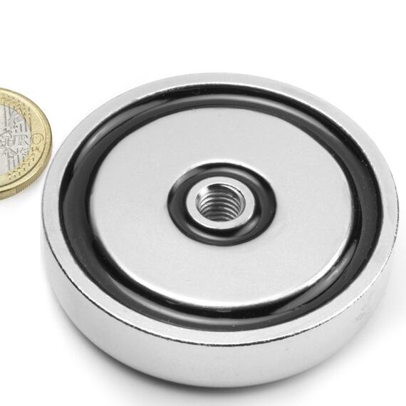 Neodymový magnetický úchyt, kruhový Ø 60 mm, vnitřní závit M8, síla 92 kg