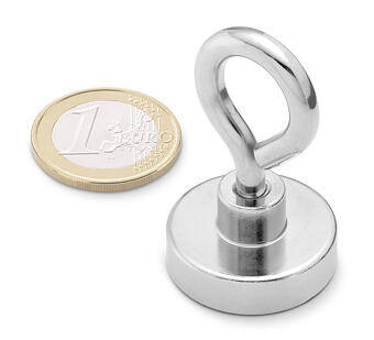 Neodymový magnetický úchyt kruh Ø 25 v. 16 mm, M5, oko, síla 30 kg
