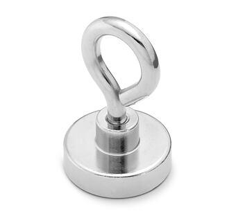 Neodymový magnetický úchyt kruh Ø 25 v. 16 mm, M5, oko, síla 30 kg